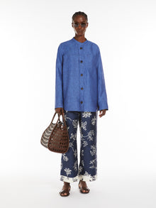 Printed silk belted trousers