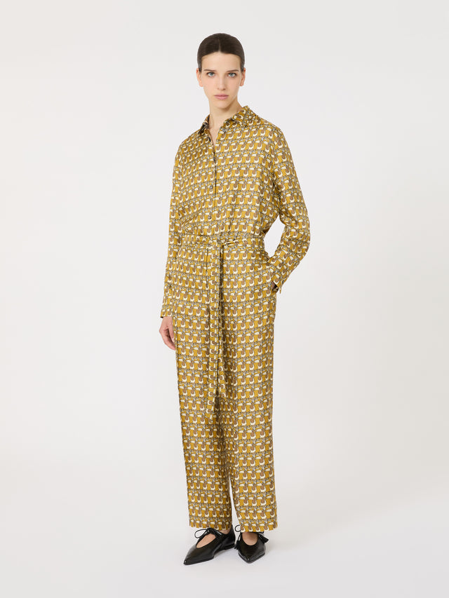Printed Silk Trousers for Women - Mustard - Max Mara UAE