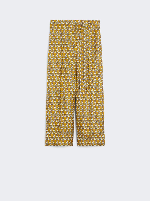 Printed Silk Trousers for Women - Mustard - Max Mara UAE