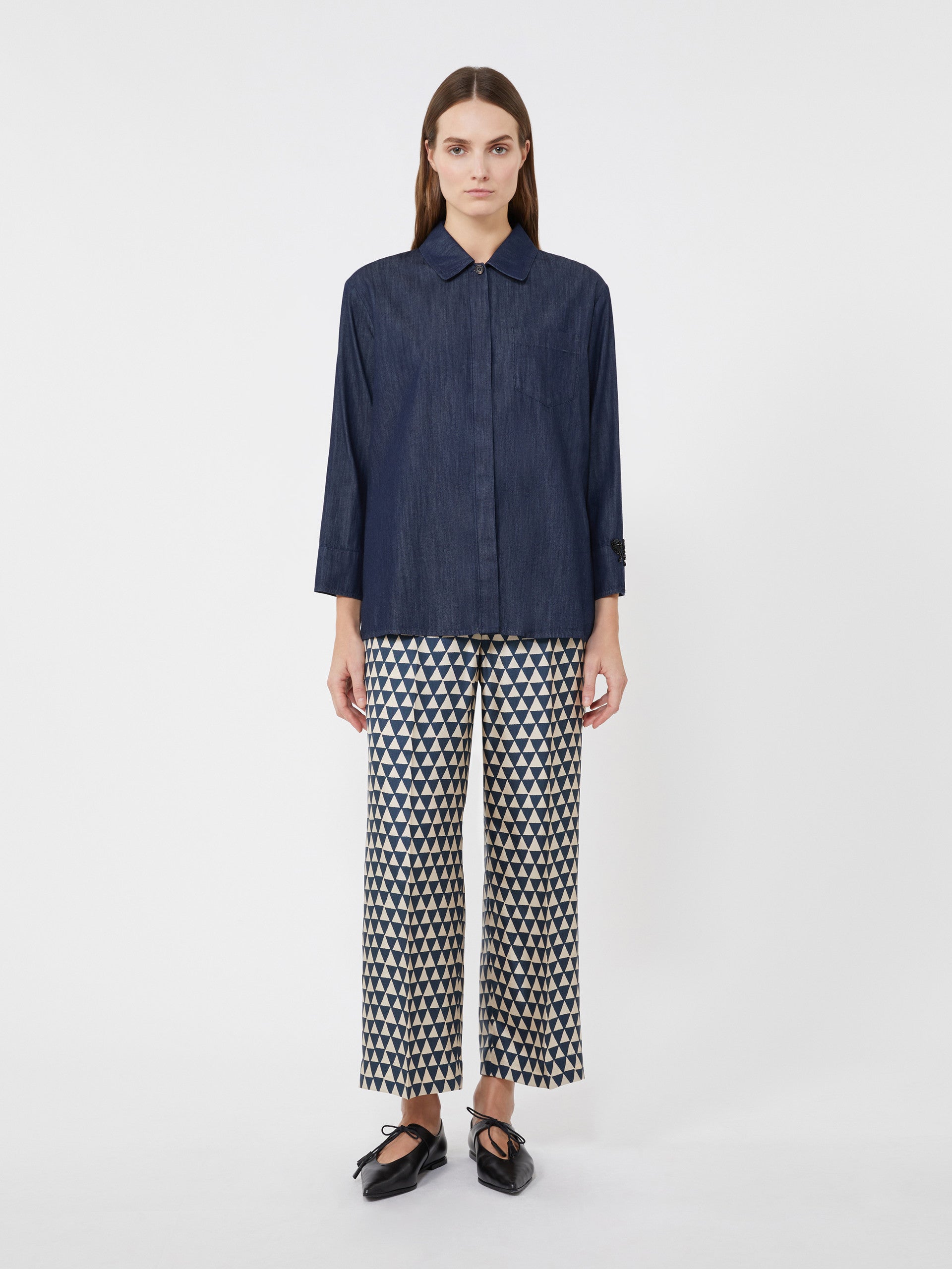 Printed Silk Trousers for Women - Ultramarine - Max Mara UAE