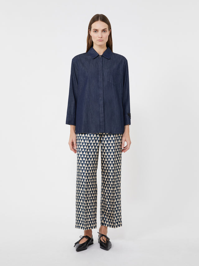 Printed Silk Trousers for Women - Ultramarine - Max Mara UAE