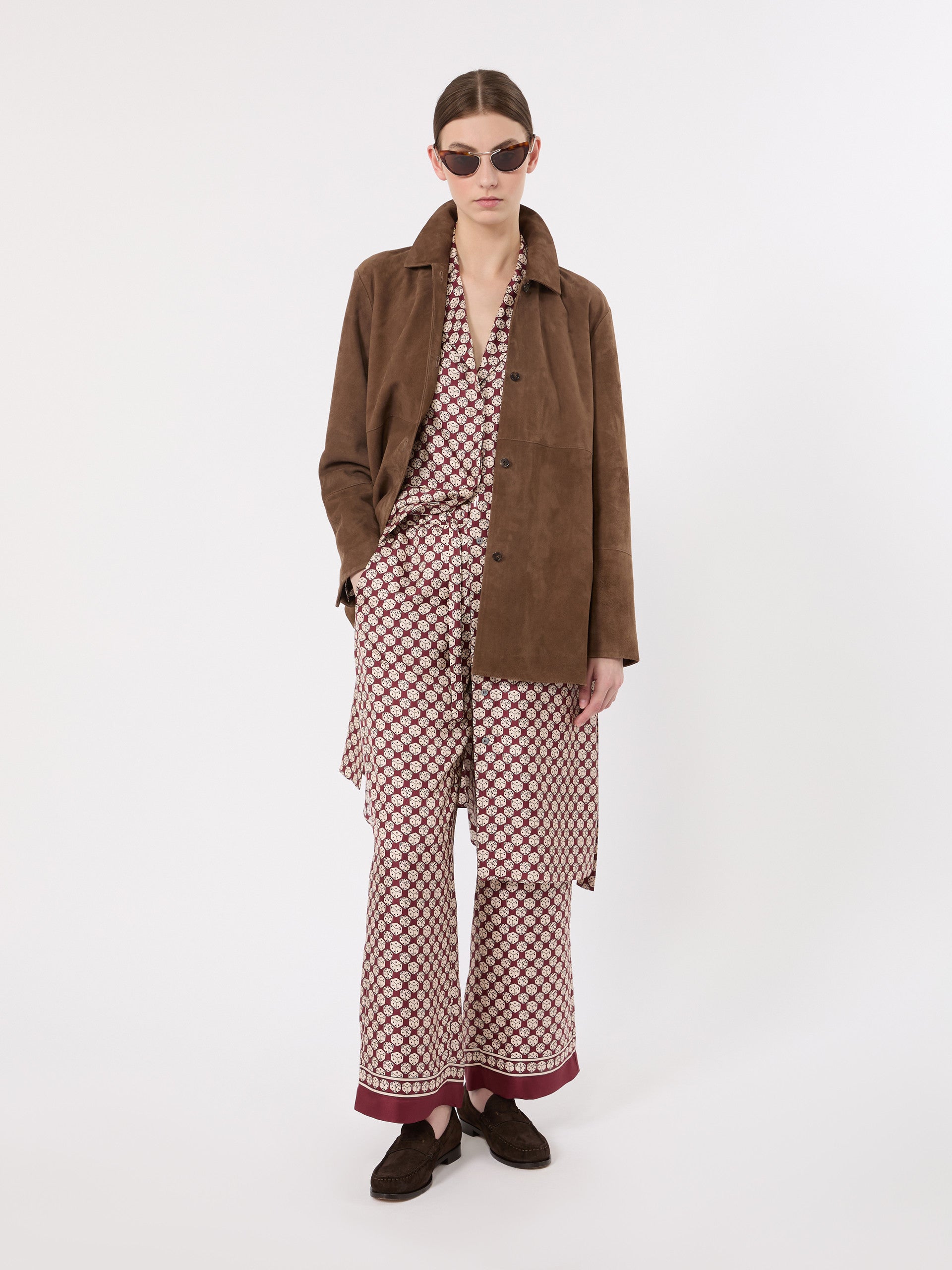 max mara printed silk twill trousers with drawstring for women