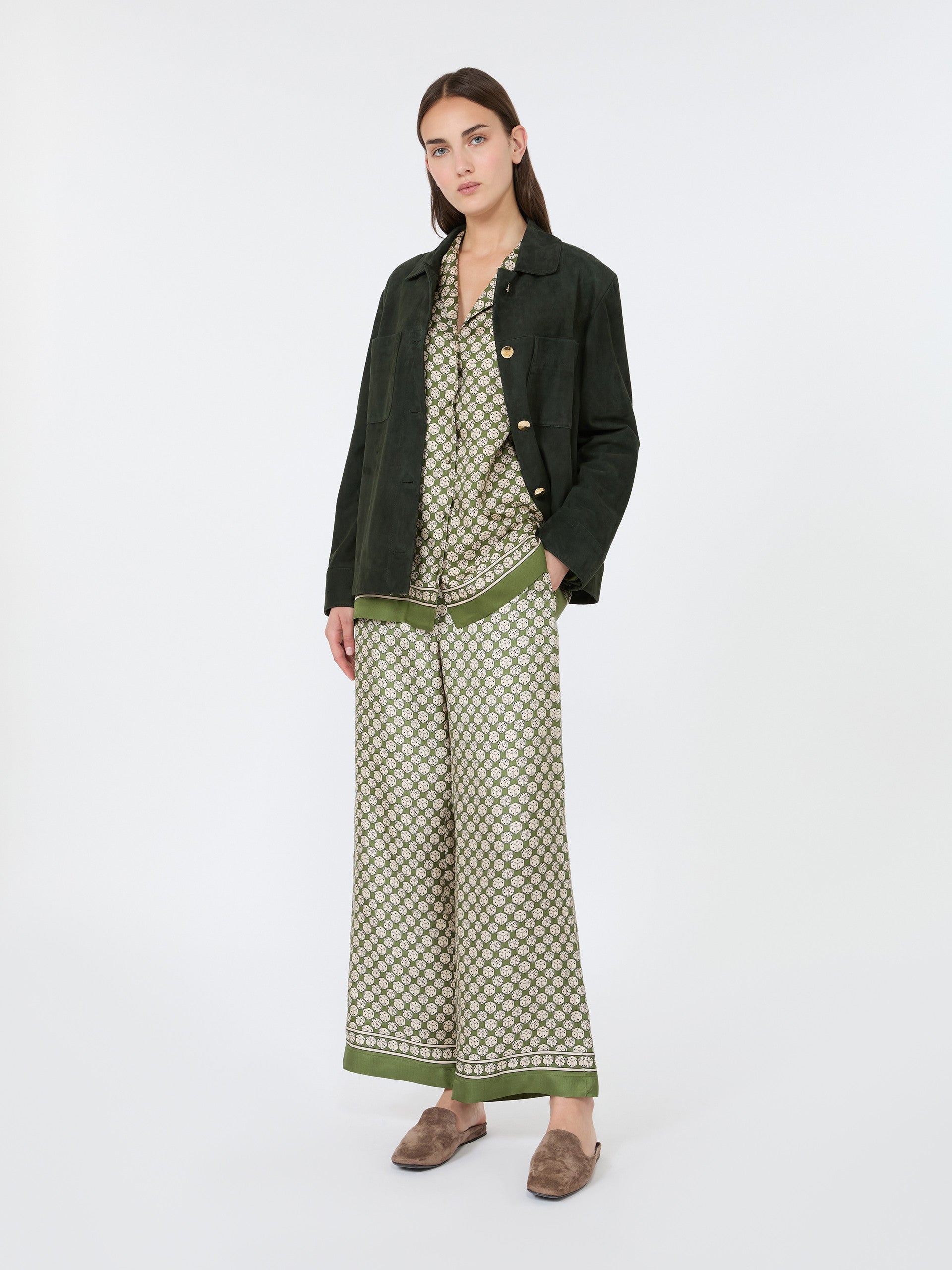 max mara printed silk twill trousers with drawstring for women