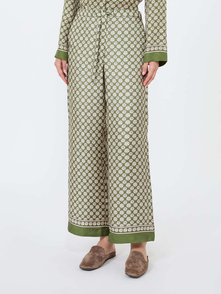 max mara printed silk twill trousers with drawstring