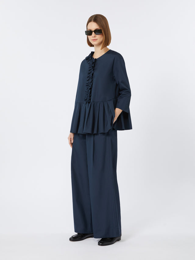 Wide-Fit Cotton Poplin Trousers for Women - Ultramarine - Max Mara UAE