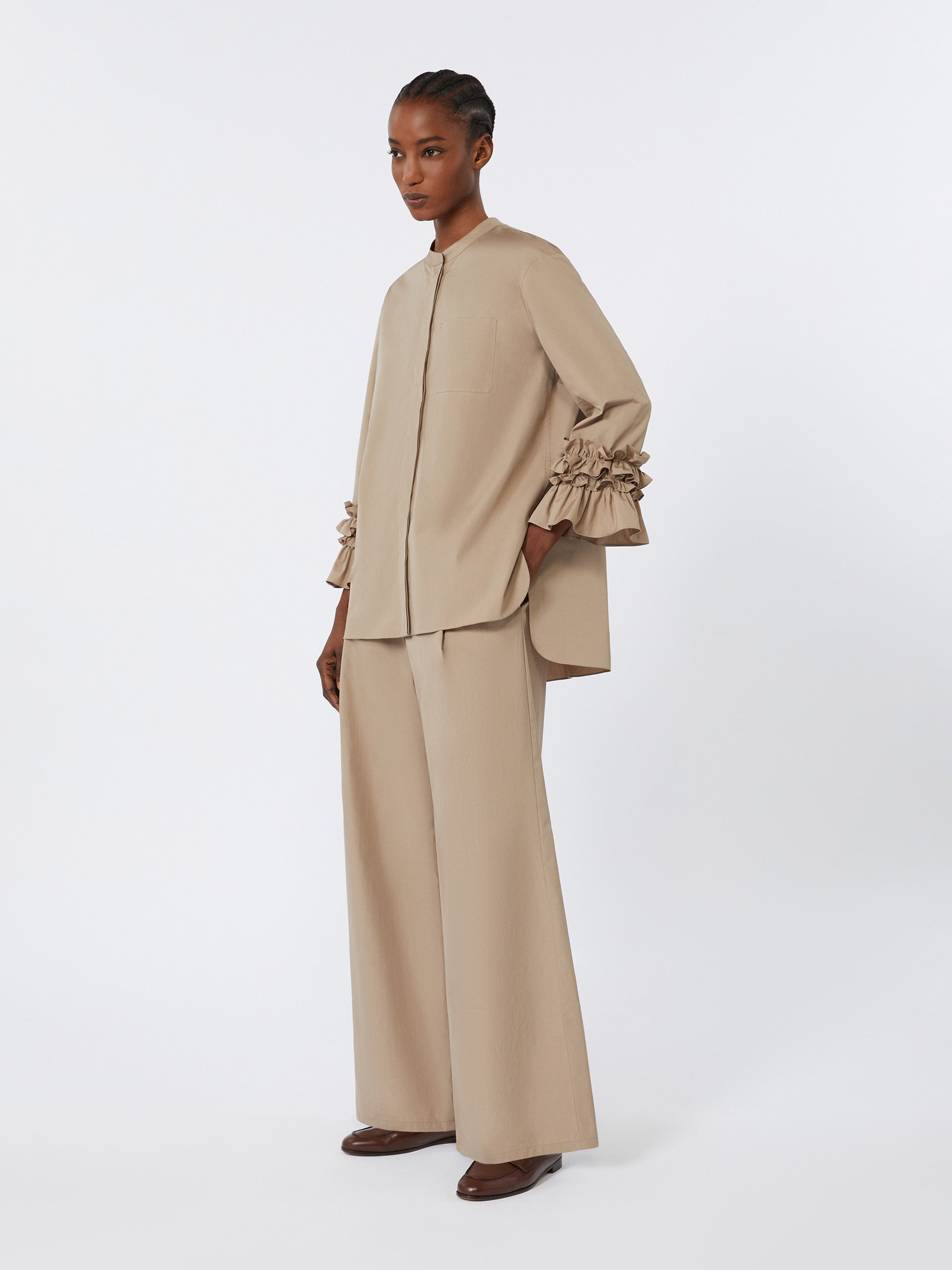 max mara wide-fit cotton poplin trousers for women