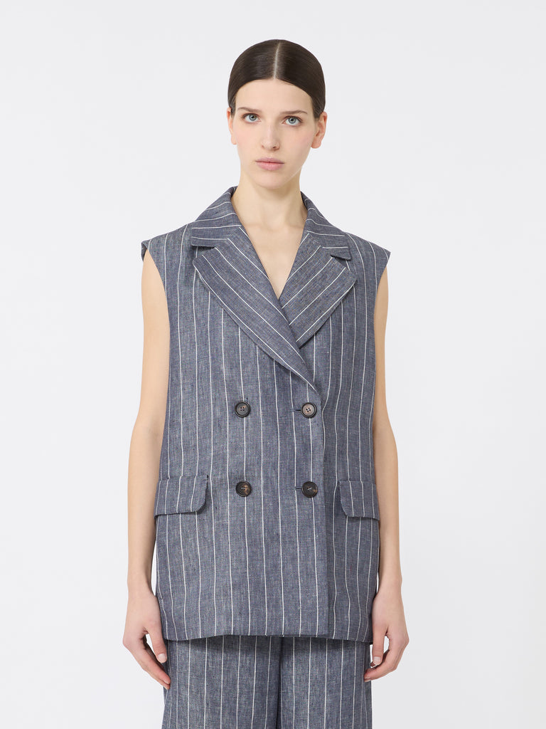 max mara pinstriped linen batavia gilet with a denim effect