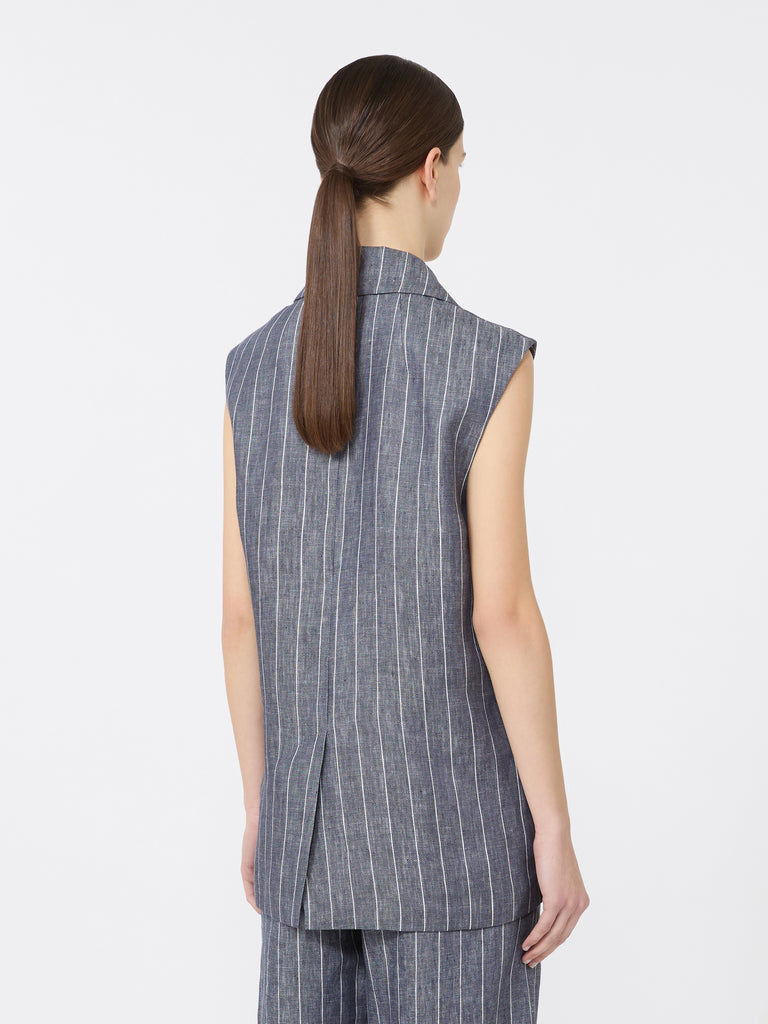 max mara pinstriped linen batavia gilet with a denim effect