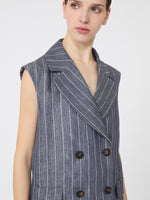 Pinstriped linen Batavia gilet with a denim effect