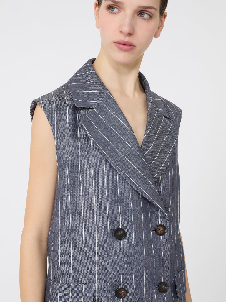 max mara pinstriped linen batavia gilet with a denim effect