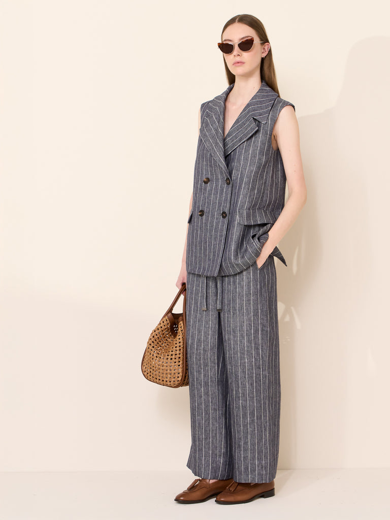 max mara pinstriped linen batavia gilet with a denim effect