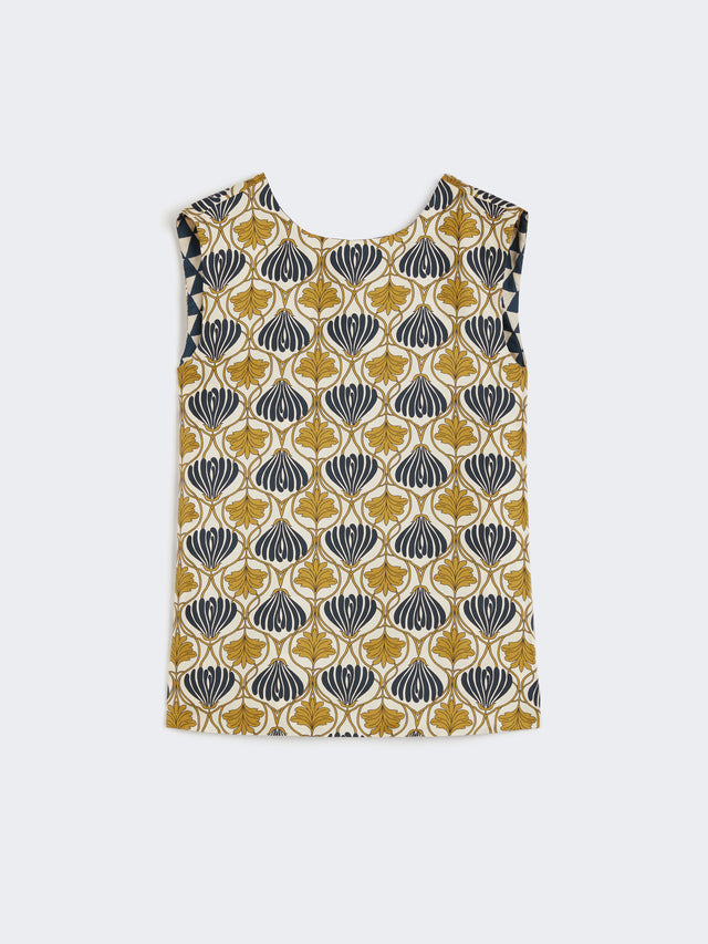 Reversible Printed Silk Top for Women - Mustard - Max Mara UAE