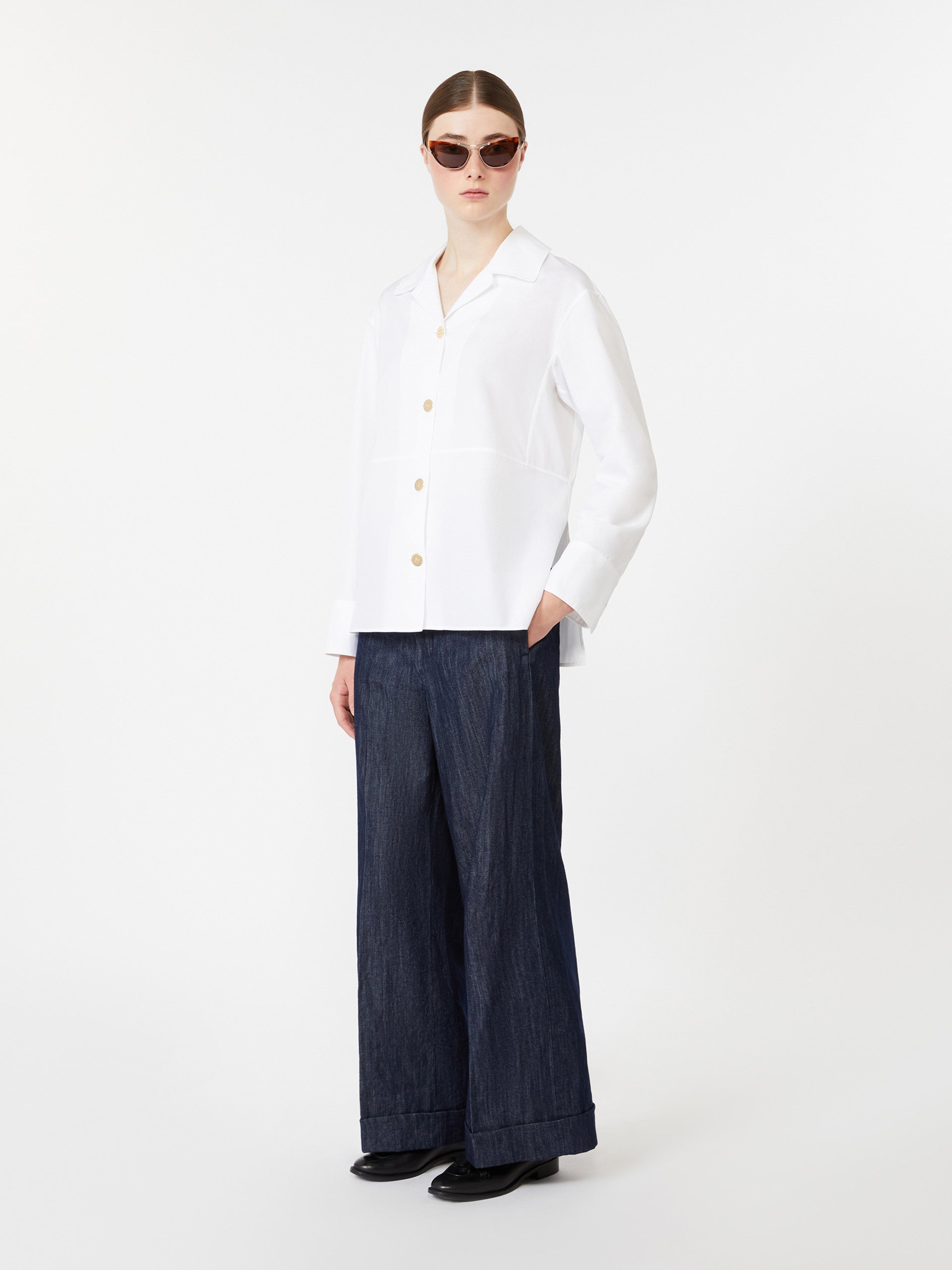 max mara straight-fit cotton and linen denim trousers for women