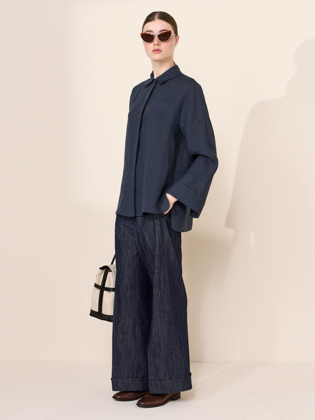 max mara straight-fit cotton and linen denim trousers for women