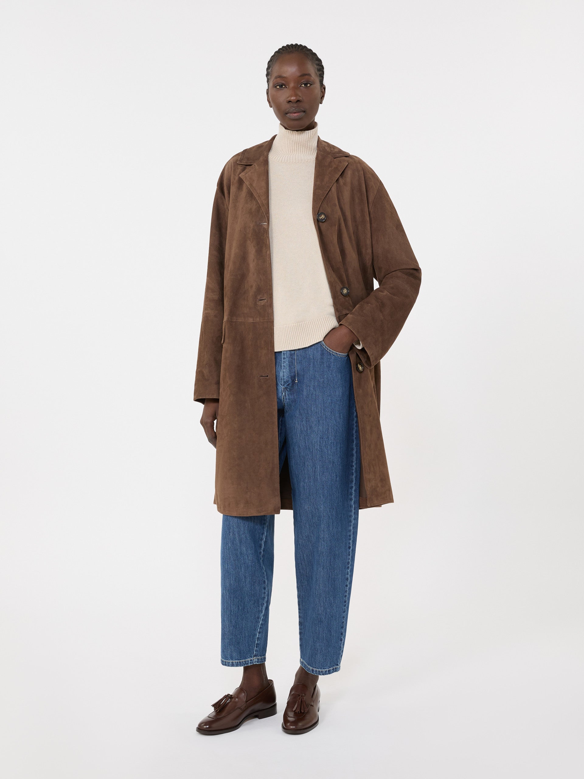 Cotton denim candle-leg jeans