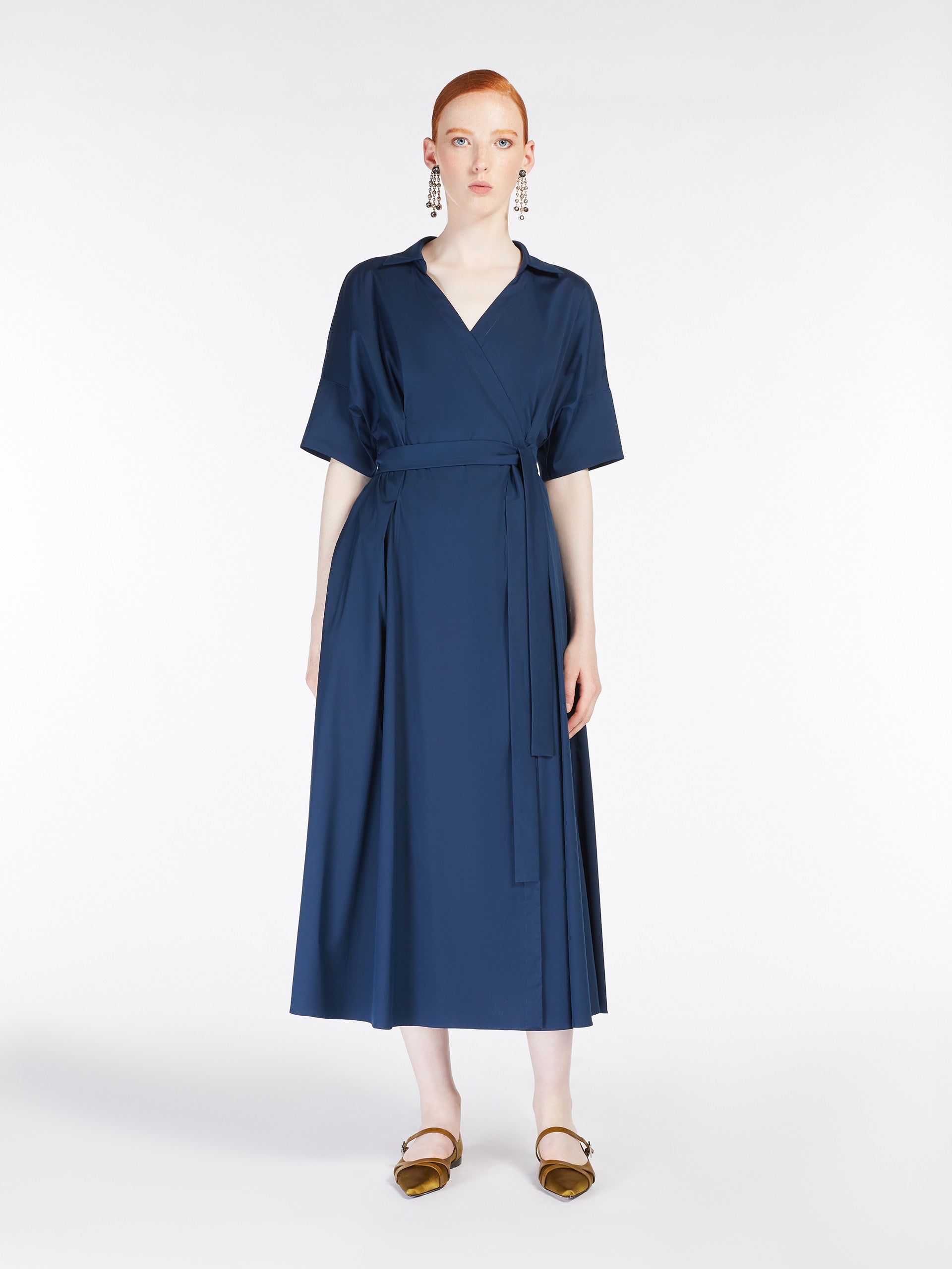 Stretch Poplin Wrap Dress for Women - Cornflower Blue - Max Mara UAE