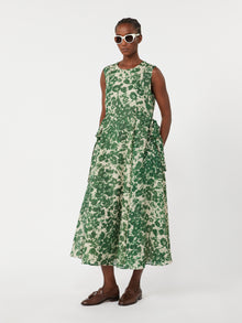 Printed Ramie Canvas Dress for Women - Green - Max Mara UAE