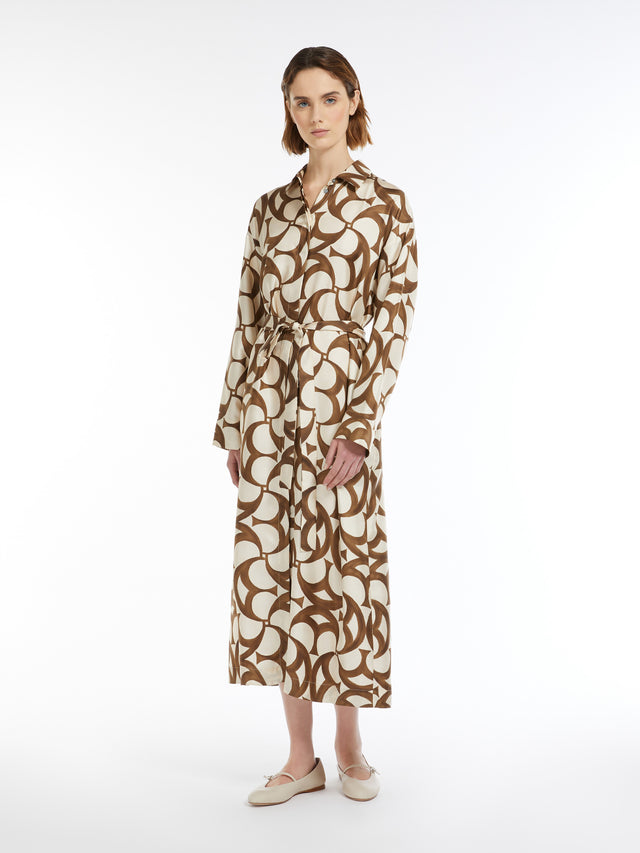 Shirt Dress In Printed Silk for Women - Ecru - Max Mara UAE