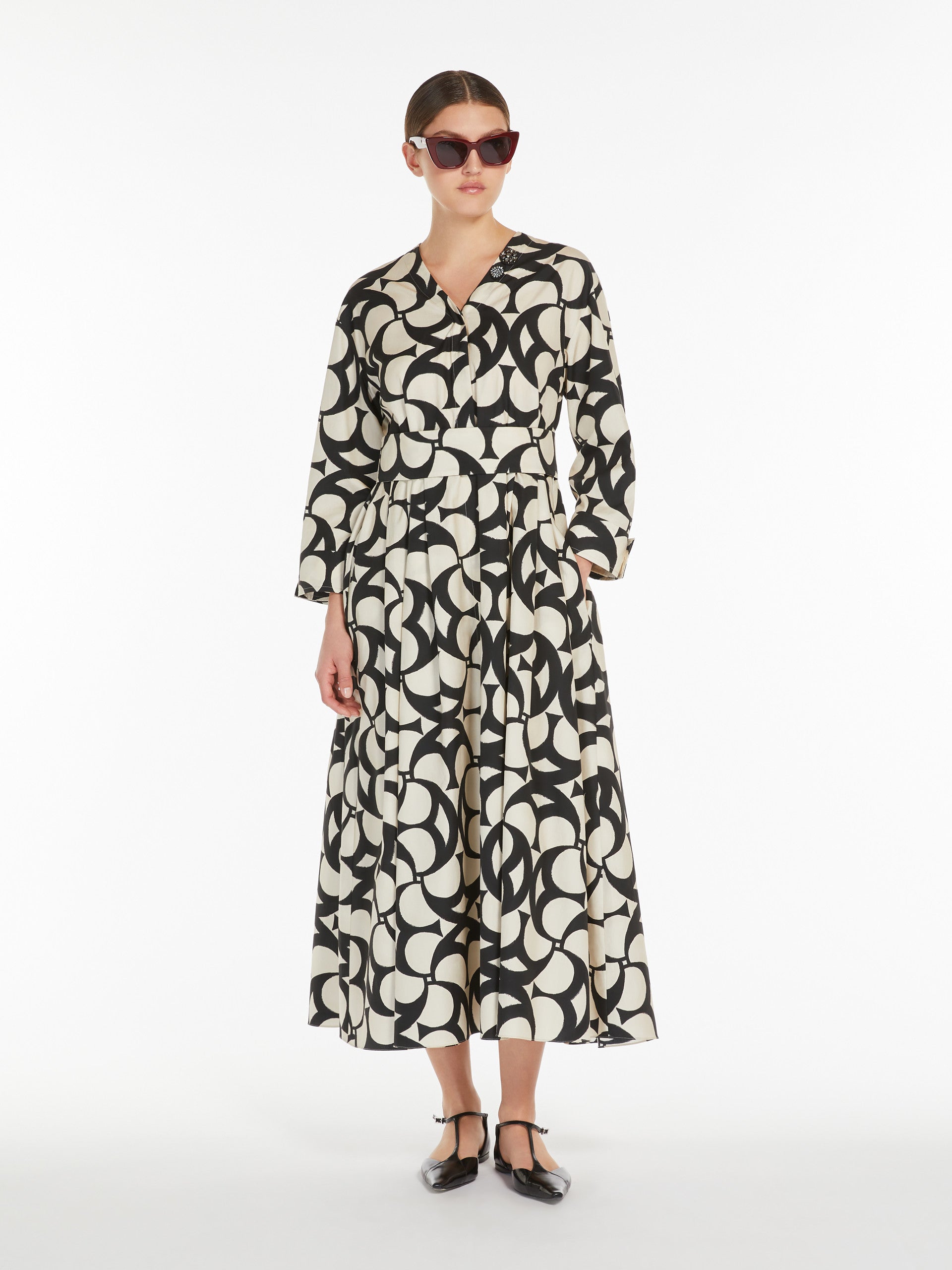 Printed Cotton Shirt Dress for Women - Black - Max Mara UAE