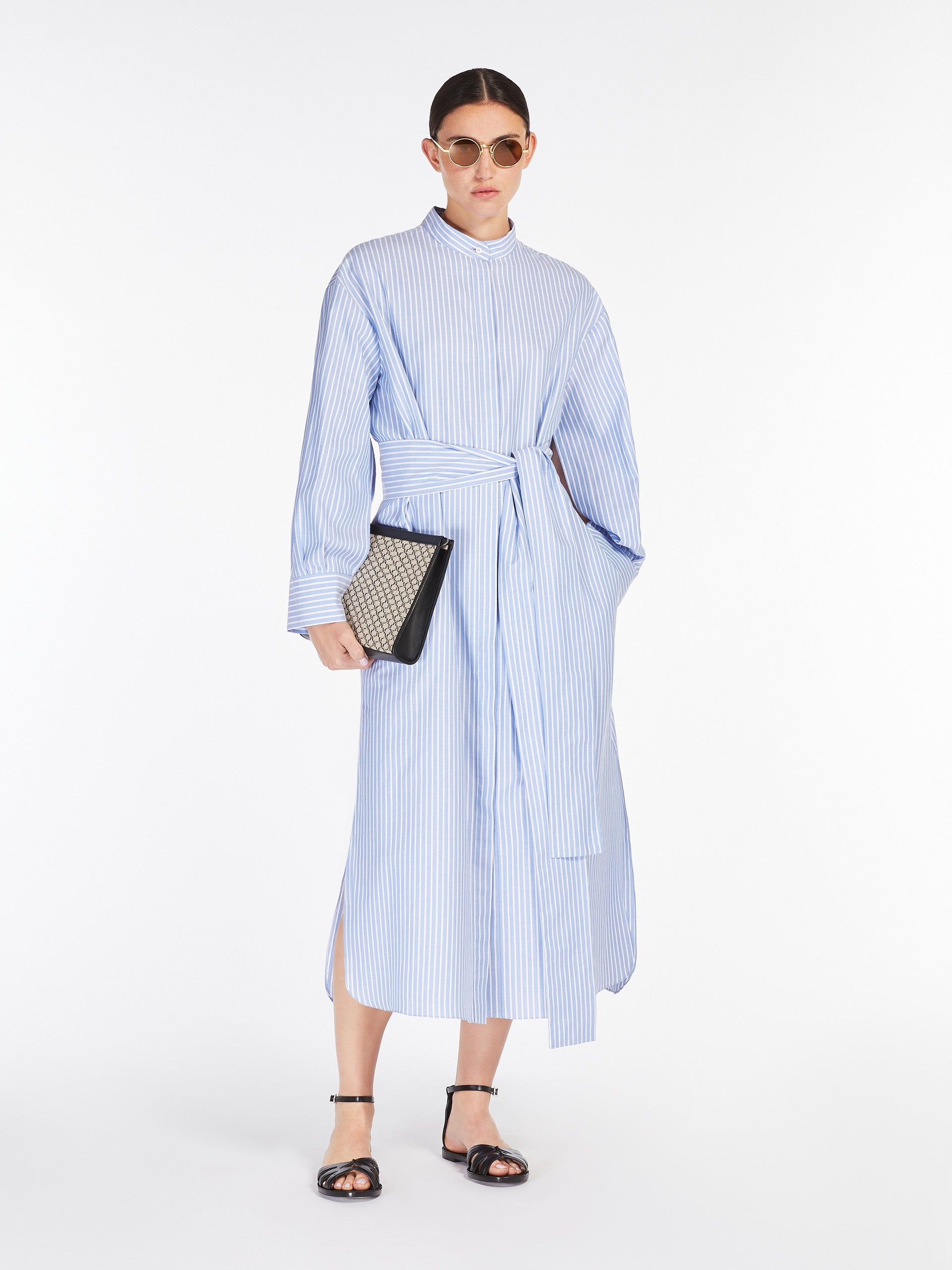 Cotton Oxford Cloth Shirt Dress for Women - Light Blue - Max Mara UAE