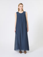 Cotton And Silk Voile Flared Dress for Women - Midnightblue - Max Mara UAE