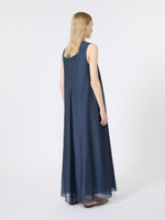 Cotton And Silk Voile Flared Dress for Women - Midnightblue - Max Mara UAE