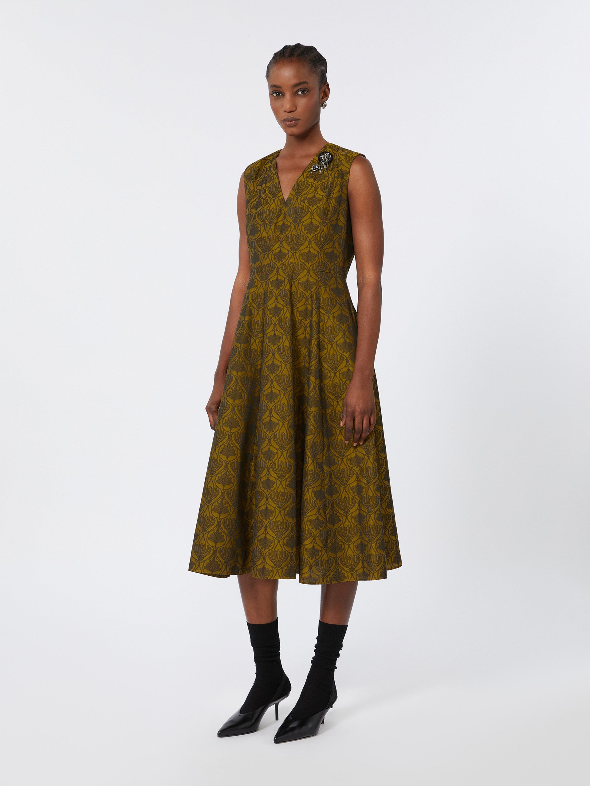 Flared Jacquard Dress for Women - Mustard - Max Mara UAE