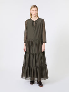 Cotton And Silk Voile Maxi Dress for Women - Kaki - Max Mara UAE
