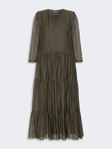Cotton And Silk Voile Maxi Dress for Women - Kaki - Max Mara UAE