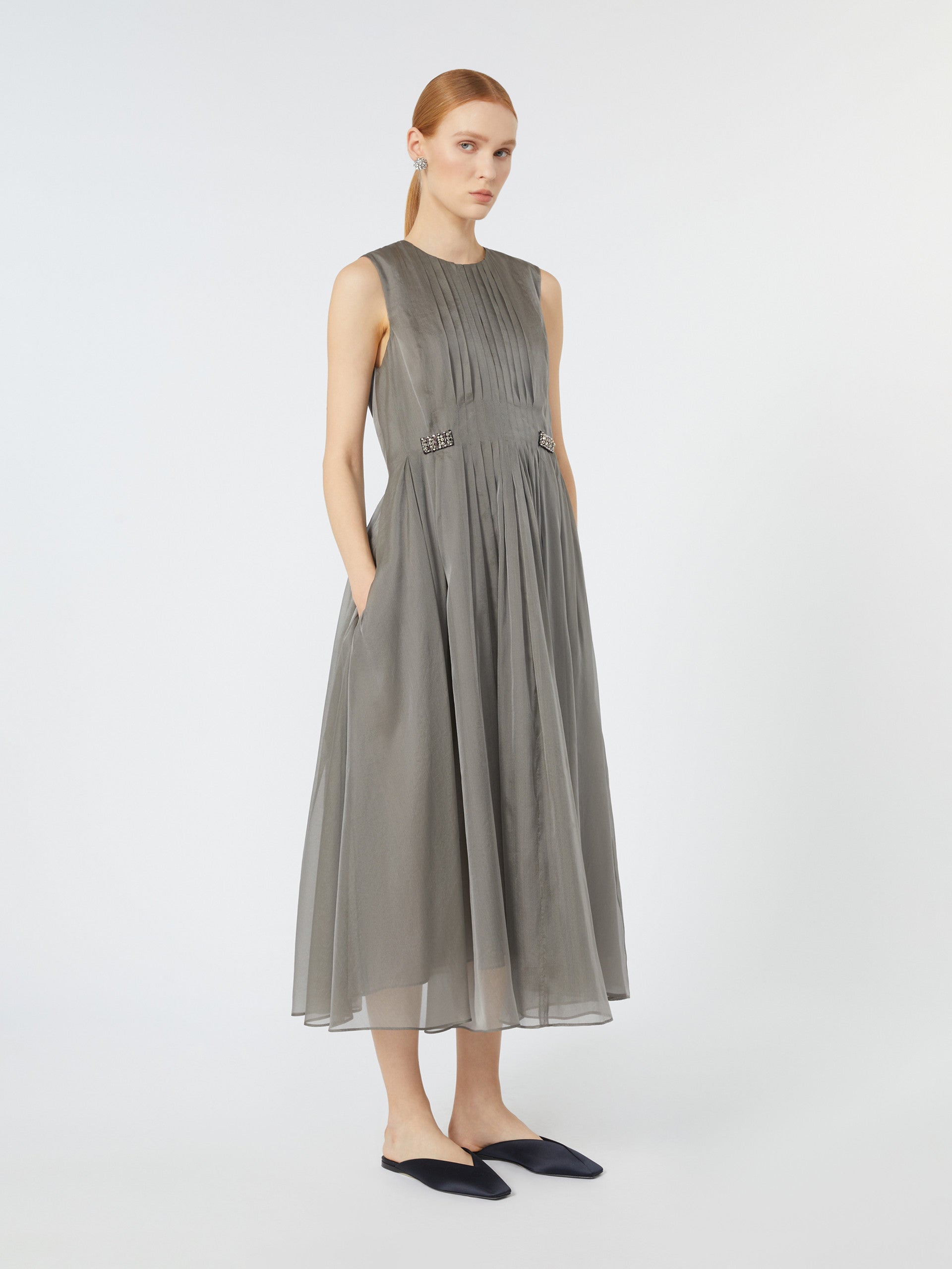 Silk-Blend Organza Dress for Women - Dark Grey - Max Mara UAE