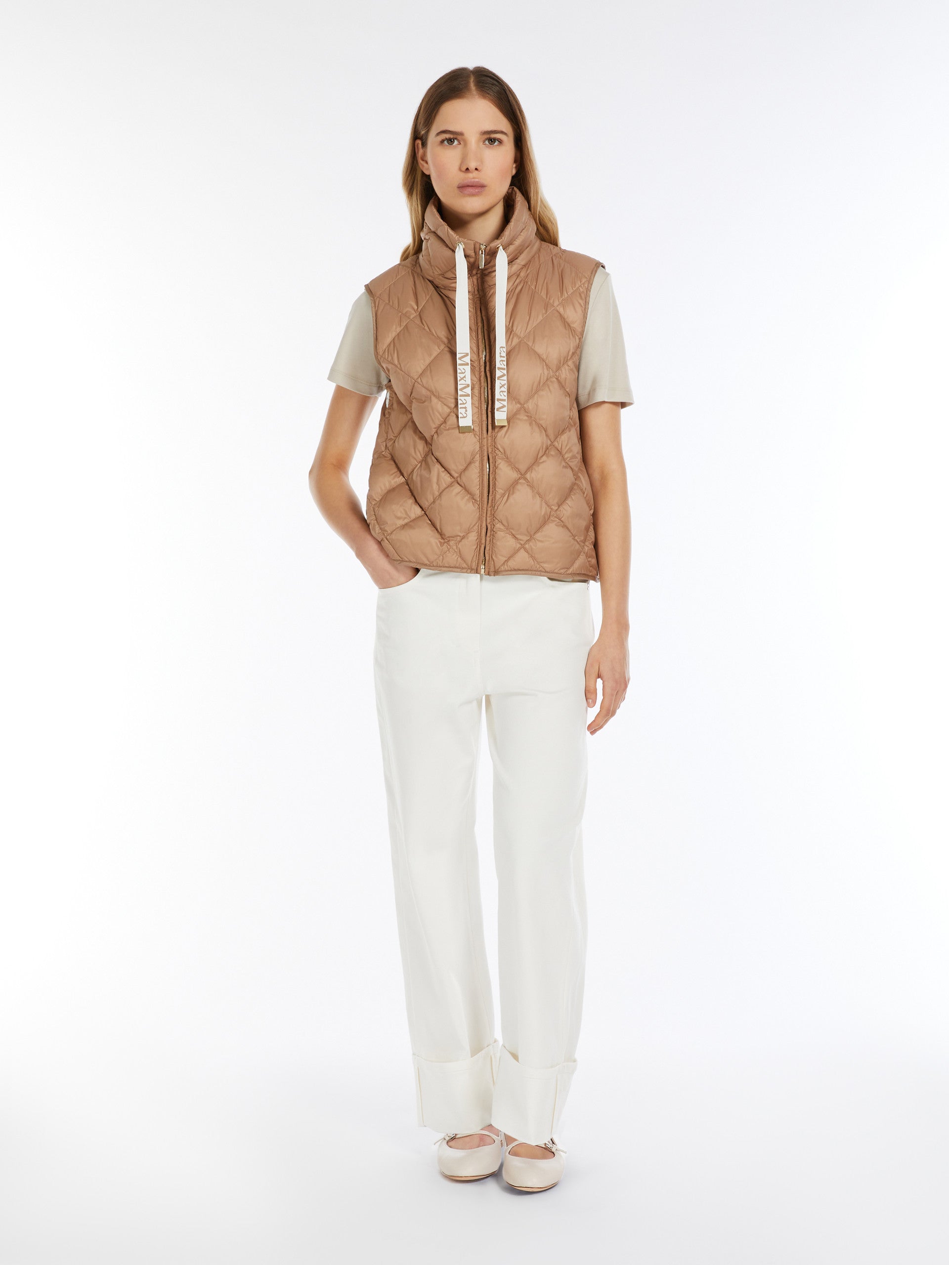 Water-Repellent Canvas Padded Gilet for Women - Camel - Max Mara UAE