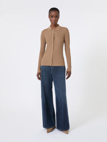Woollen Yarn Fitted Cardigan for Women - Camel - Max Mara UAE