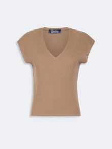 Ribbed Woollen Yarn Gilet for Women - Camel - Max Mara UAE