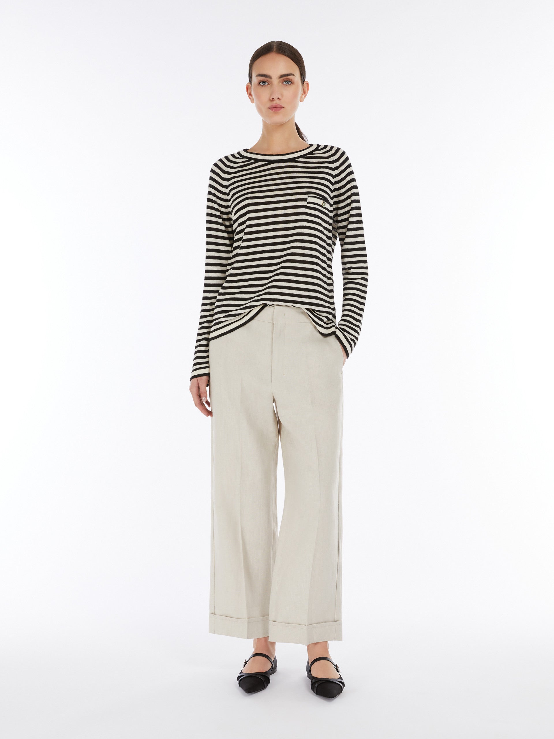 Striped Linen Yarn Sweater for Women - Natural - Max Mara UAE