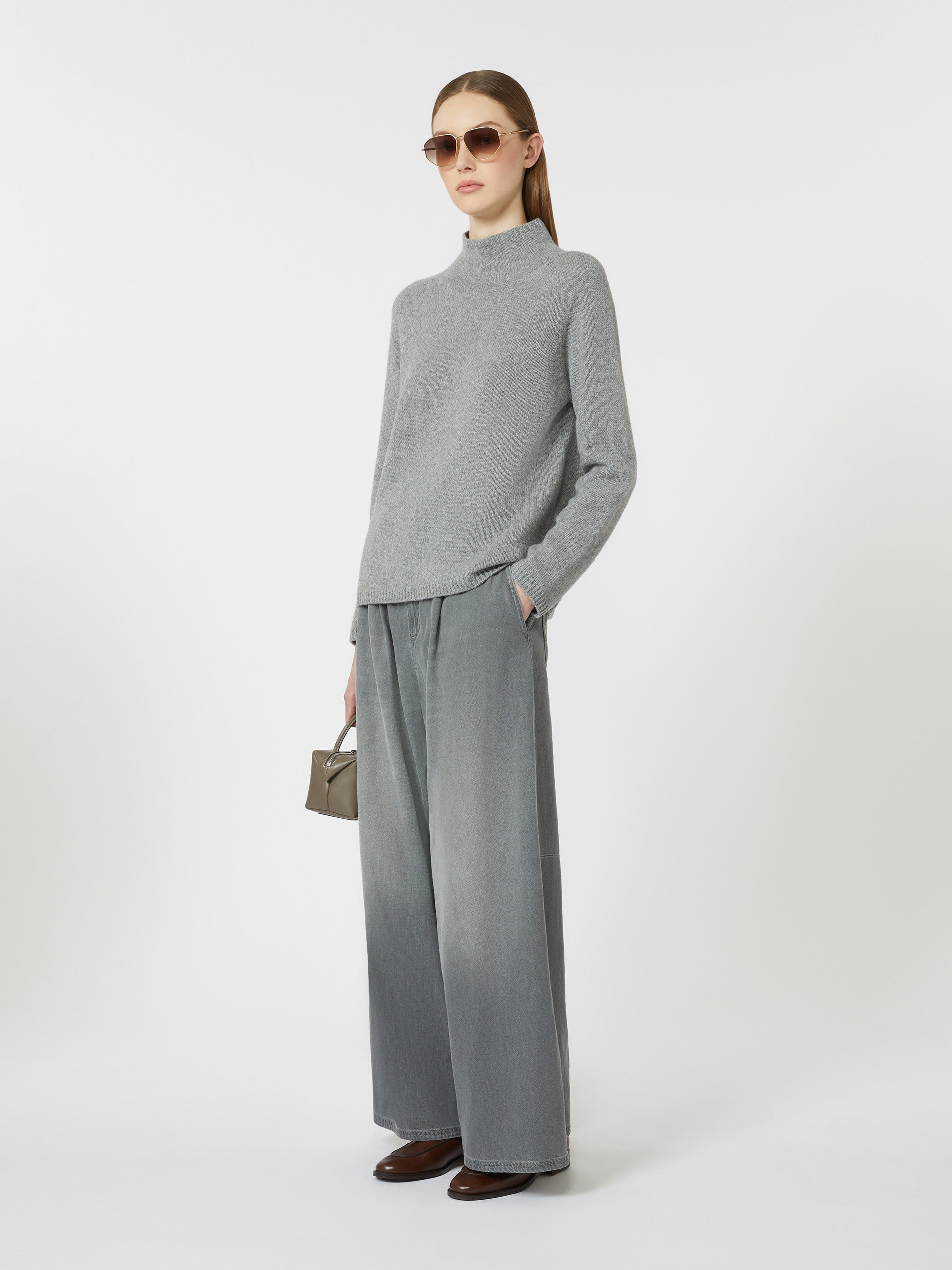 Wool and cashmere yarn polo-neck sweater