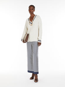 Jacquard cotton V-neck sweater