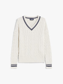 Jacquard cotton V-neck sweater