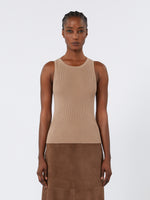 Rib-Knit Cotton Top for Women - Beige - Max Mara UAE