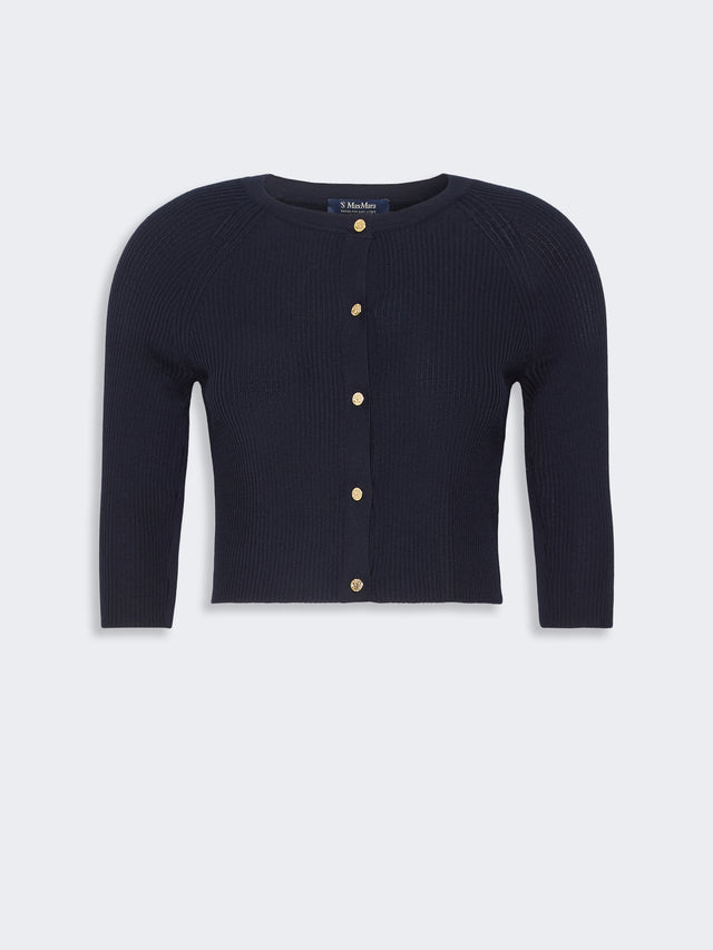 Woollen Yarn Cropped Cardigan for Women - Ultramarine - Max Mara UAE