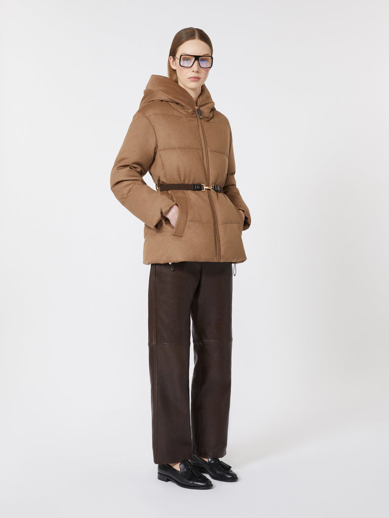 max mara short water-repellent canvas and camel down jacket for women