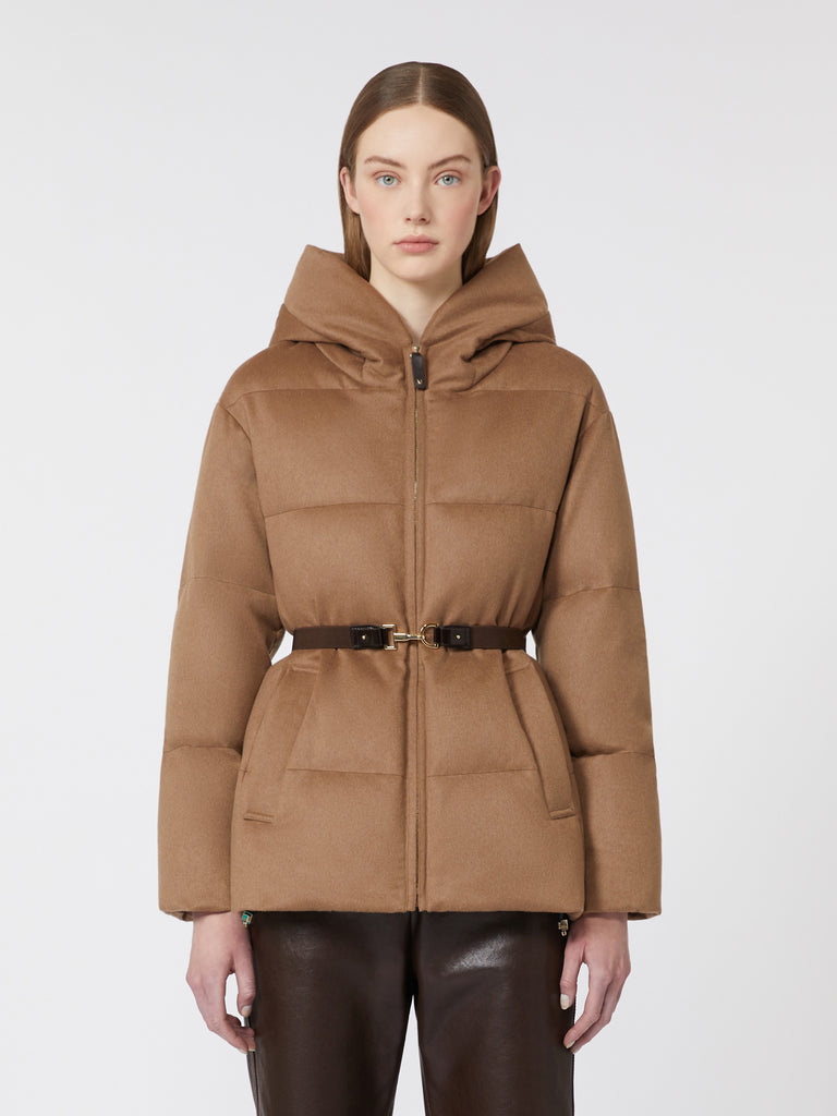 max mara short water-repellent canvas and camel down jacket for women