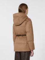 max mara short water-repellent canvas and camel down jacket for women