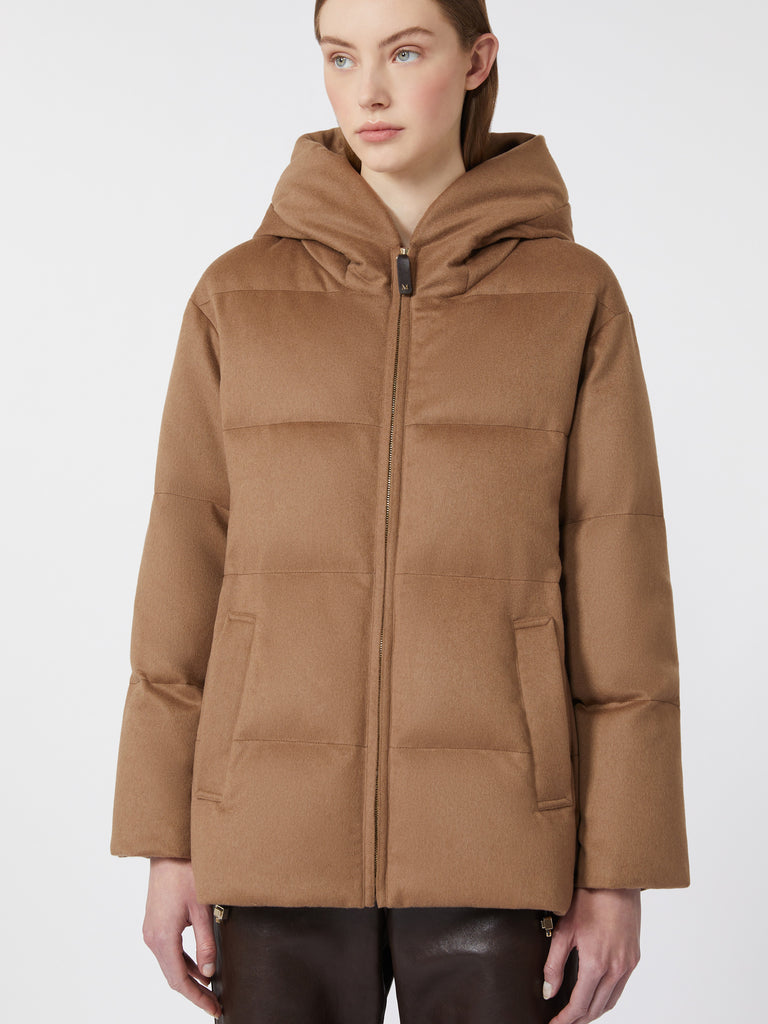 max mara short water-repellent canvas and camel down jacket for women