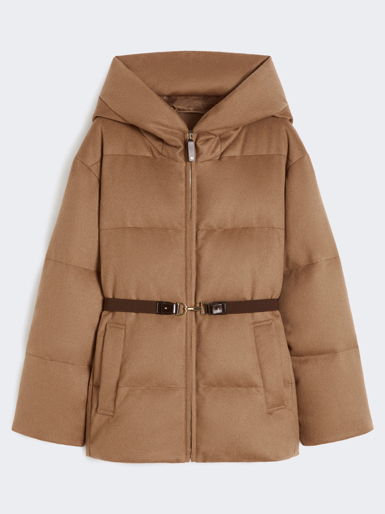 max mara short water-repellent canvas and camel down jacket for women