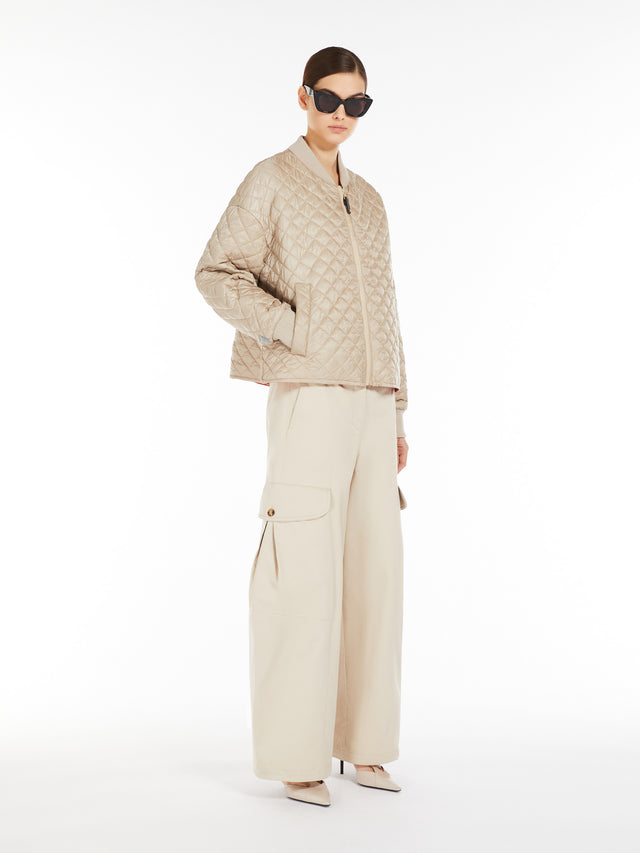 Reversible Water-Repellent Canvas Padded Bomber Jacket for Women - Hazelnut Brown - Max Mara UAE