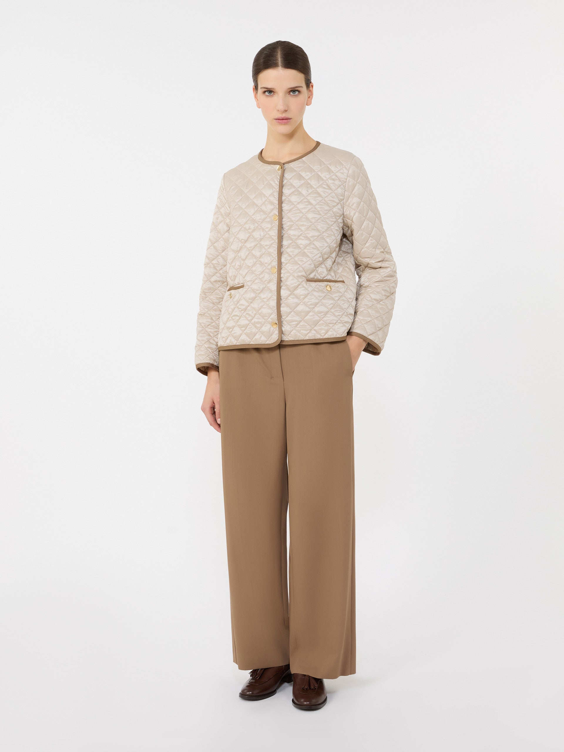 Padded Water-Repellent Canvas Round-Neck Jacket for Women - Natural - Max Mara UAE