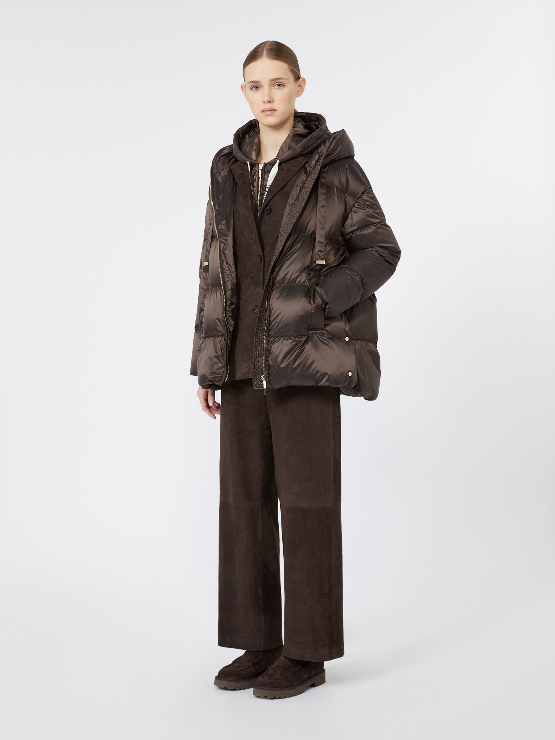 max mara short roomy puffer jacket in water-repellent plain-weave fabric for women