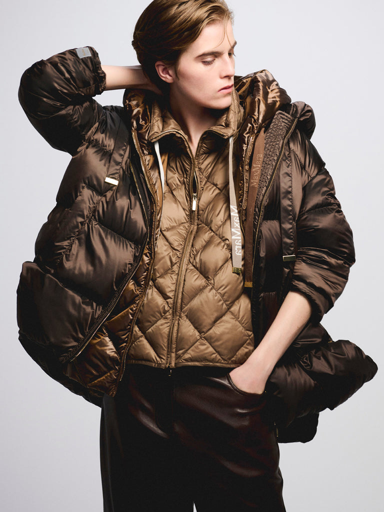 max mara short roomy puffer jacket in water-repellent plain-weave fabric