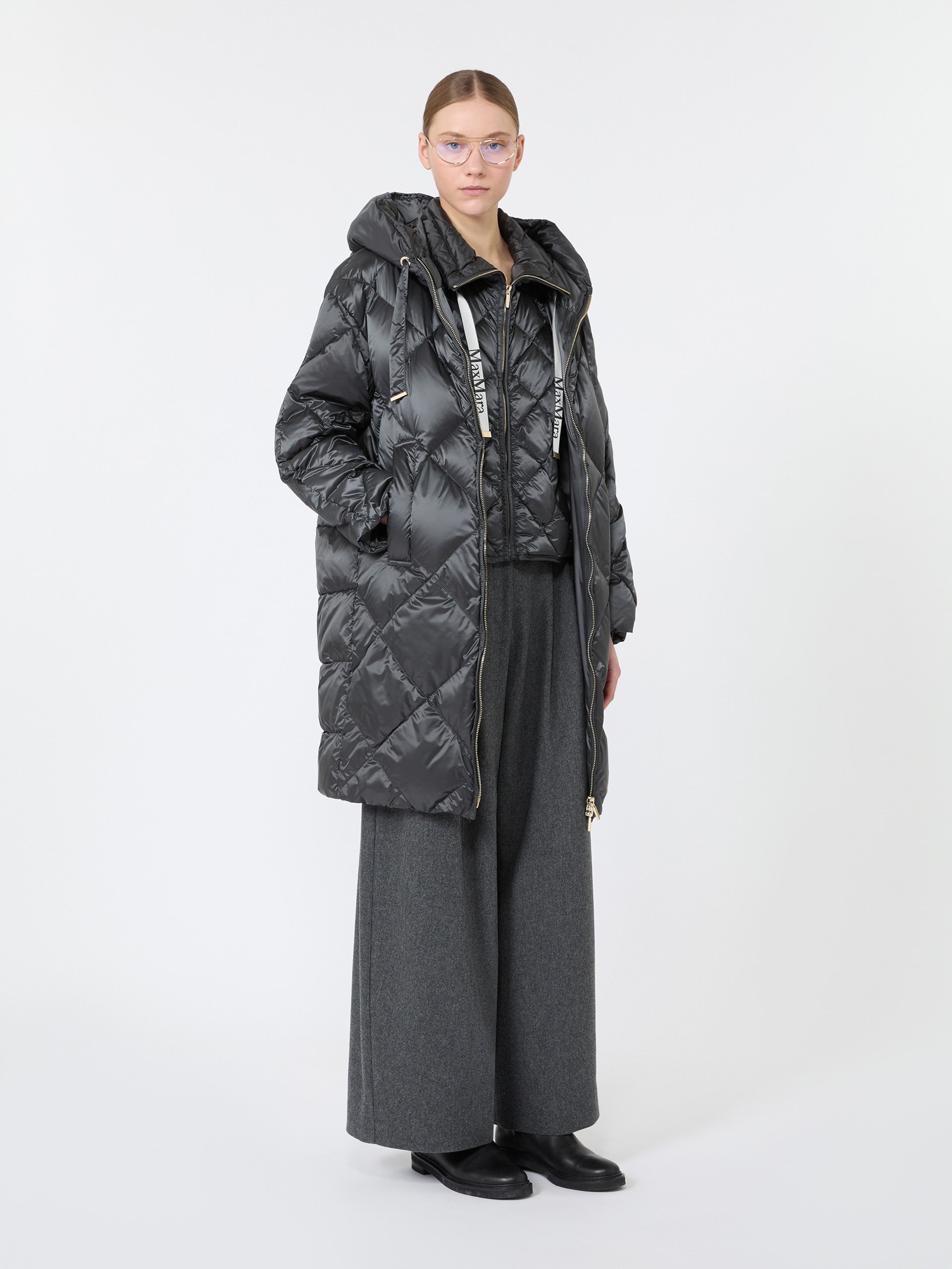 max mara midi puffer jacket with hood in water-repellent plain-weave fabric for women