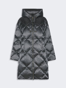 Midi Puffer Jacket With Hood In Water-Repellent Plain-Weave Fabric for Women - Medium Grey - Max Mara UAE